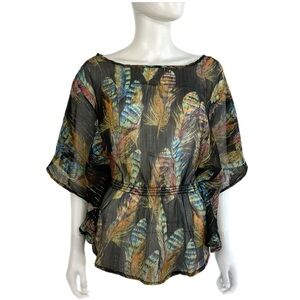 Myth NYC Sheer Feather Print Boho Style Blouse